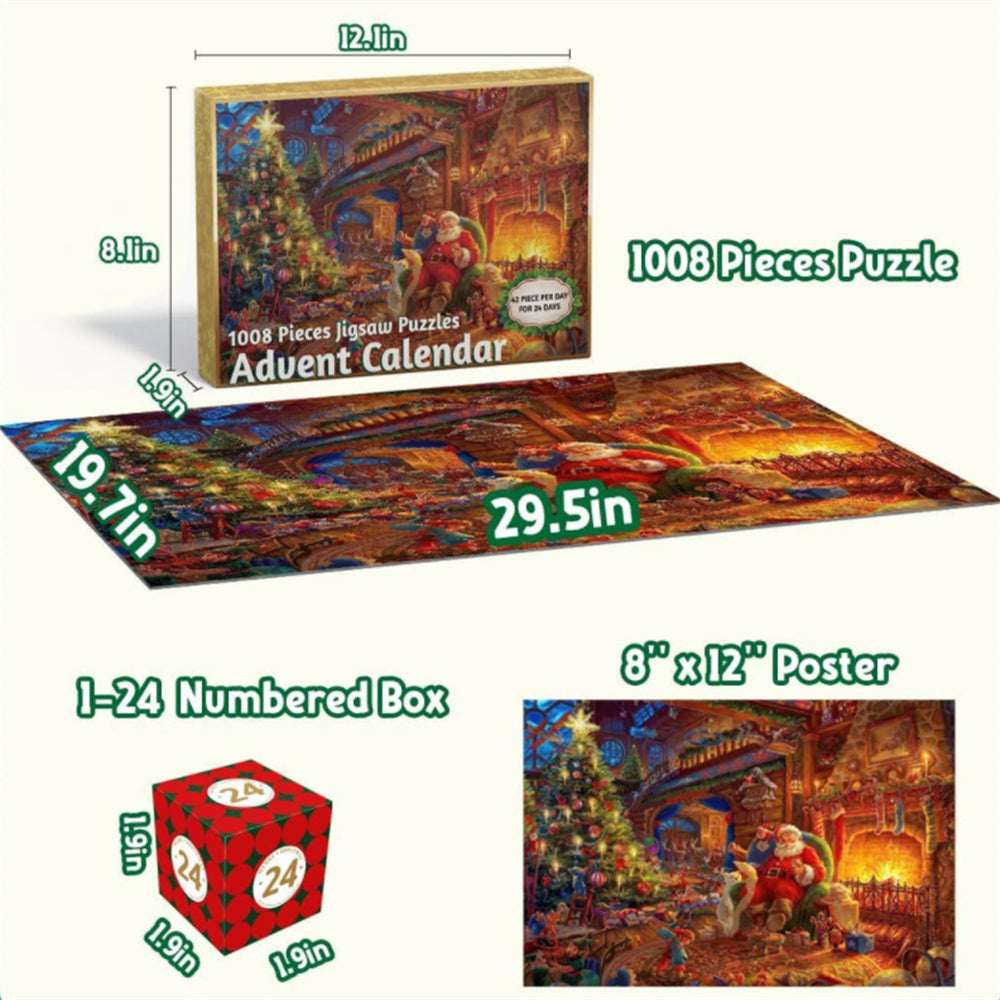 Advent Calendar Christmas Jigsaw Puzzle 24 Boxes Christmas Countdown Puzzle Toy Gift for Kid Adult