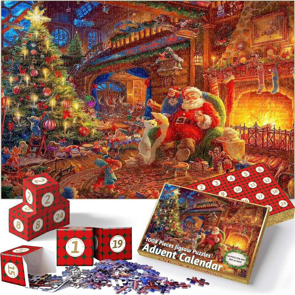 Advent Calendar Christmas Jigsaw Puzzle 24 Boxes Christmas Countdown Puzzle Toy Gift for Kid Adult