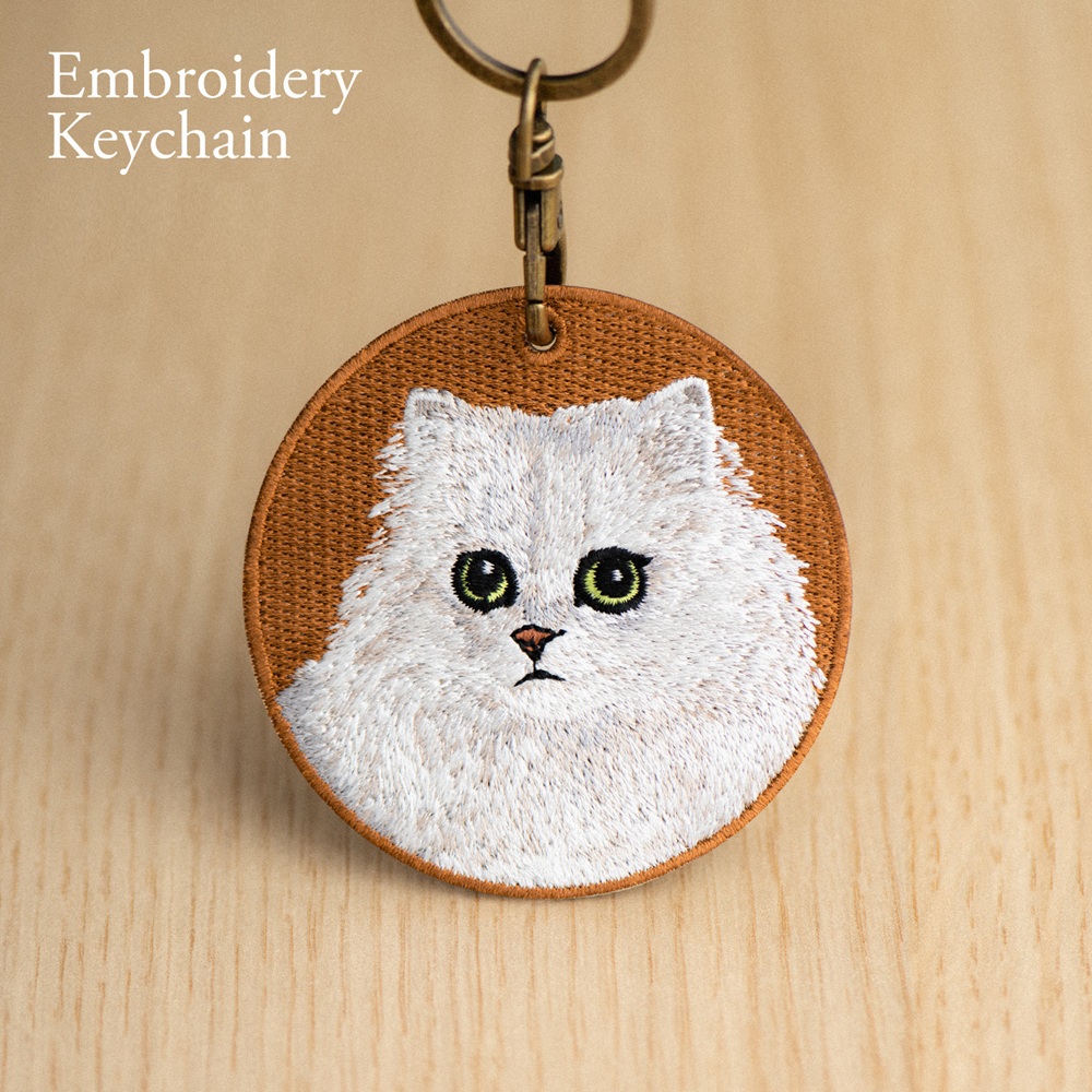Embroidered Cat Keychain Realistic Cat Breed Design Cute Animal Keychain for Cat Lovers