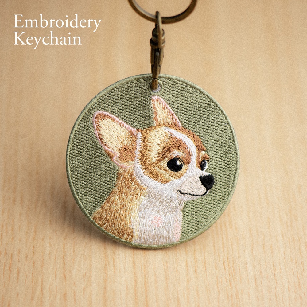 Embroidered Dog Keychain Realistic Dog Breed Design Cute Animal Keychain for Dog Lovers