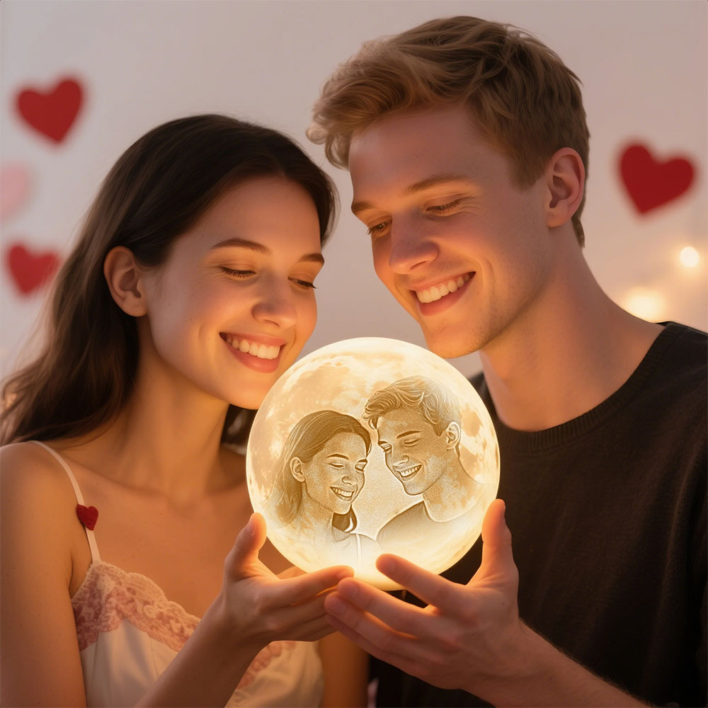 Custom Photo & Text Moon Lamp Luna Night Light – Personalized Birthday Anniversary Valentine's Day & Christmas Gift
