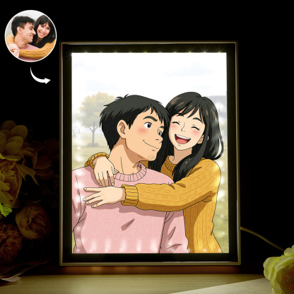 Personalized Mirror Night Light Custom Photo Gibli Style Couple Gifts