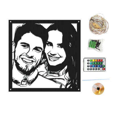 Custom Portrait Metal Wall Art Personalized Couple Photo LED Lights Decor Gift for Lover