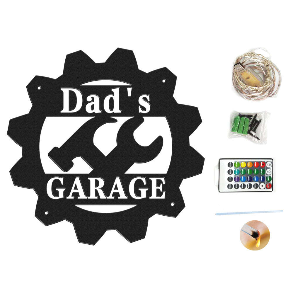 Custom Garage Metal Sign Personalized LED Lights Wall Art Decor Father's Day Gift for Dad