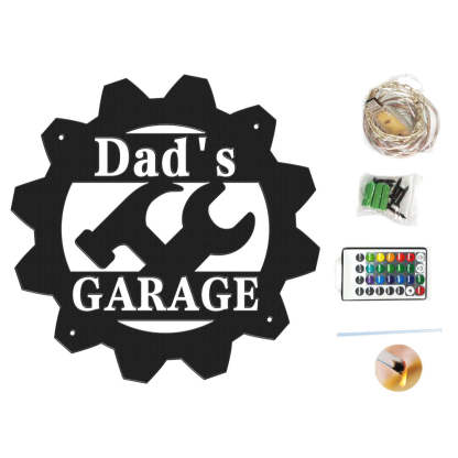 Custom Garage Metal Sign Personalized LED Lights Wall Art Decor Father's Day Gift for Dad
