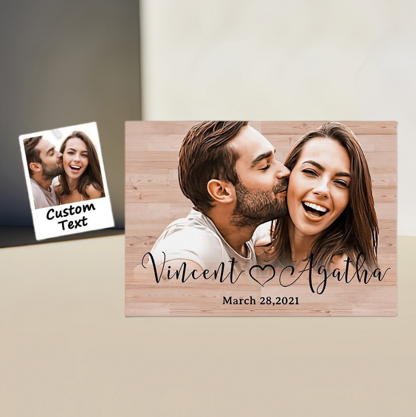 Custom Photo & Text Frameless Horizontal Canvas Wall Art Home Decoration Anniversary Gift