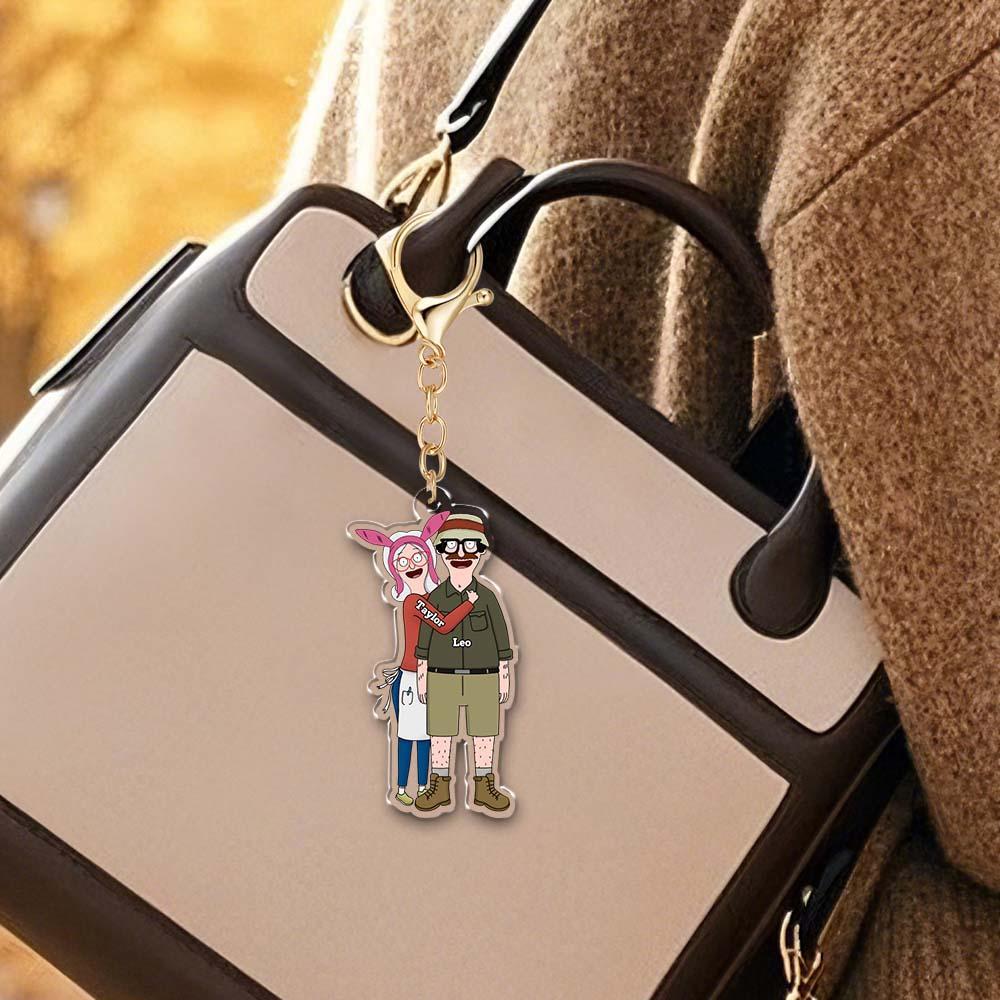 Custom Cartoon Style Photo Keychain – Personalized One-Sided Acrylic Gift for Friends & Couples