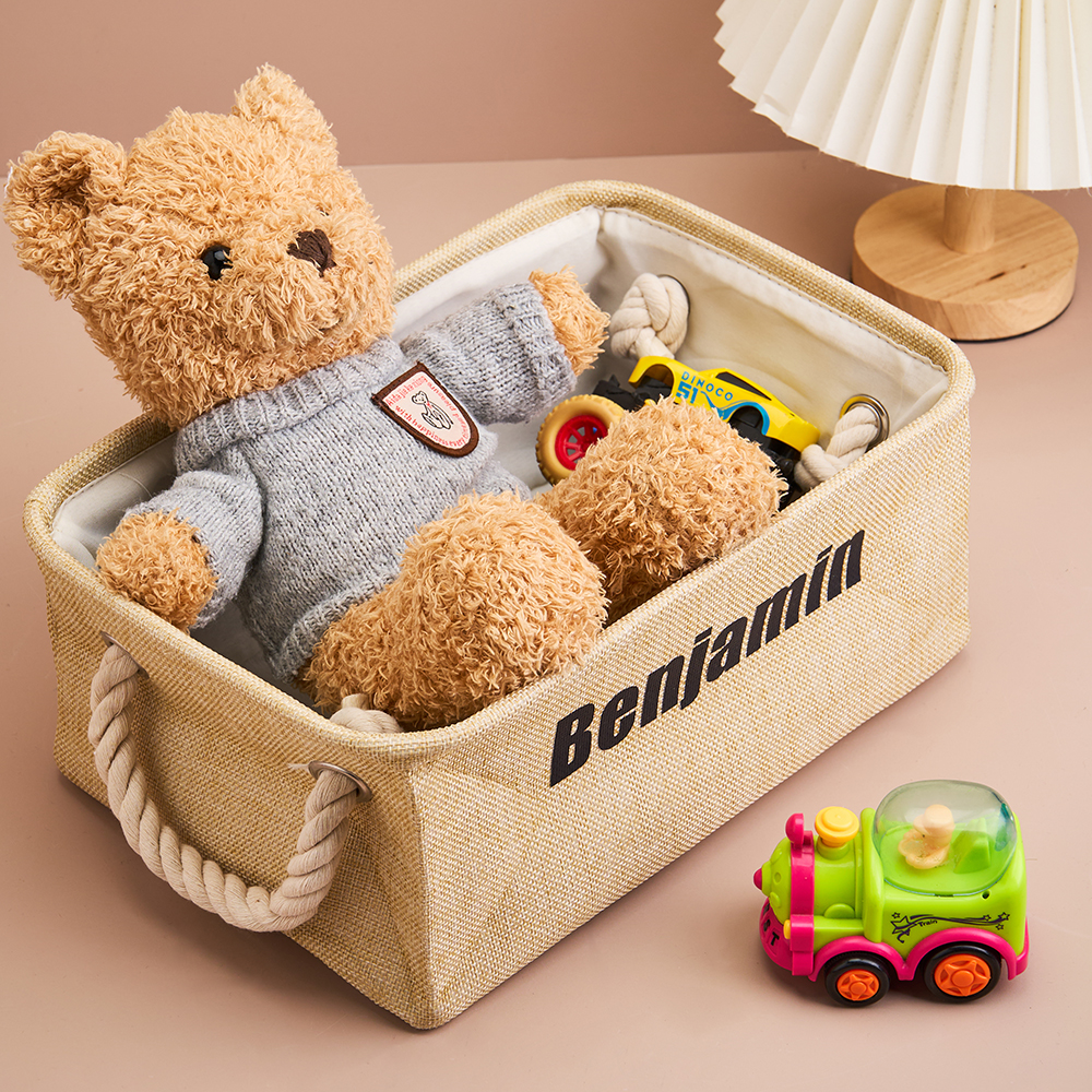 Personalized Storage Basket with Name Toy Bin Linen Organizer Gift for Children