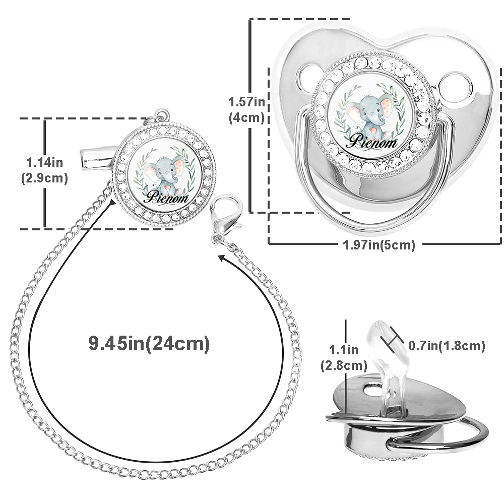 Custom Name Baby Pacifier & Clip Set with Elephant Pattern – Personalized Newborn Gift