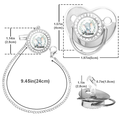 Custom Name Baby Pacifier & Clip Set with Elephant Pattern – Personalized Newborn Gift