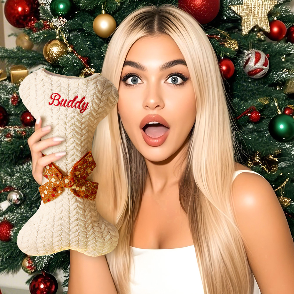 Personalized Dog Bone Christmas Stockings with Name Gift for Puppy Lovers