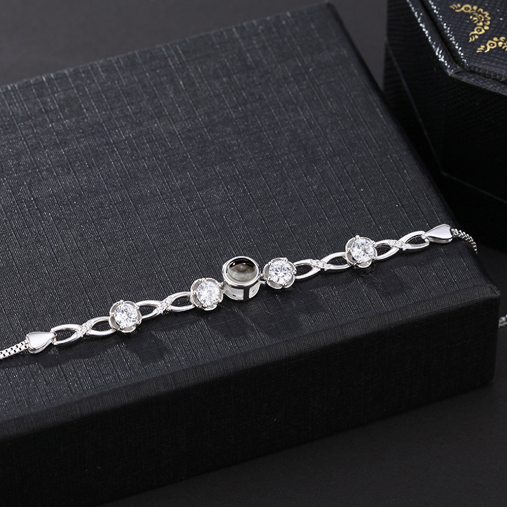 Custom Flower Photo Projection Bracelet 925 Sterling Silver