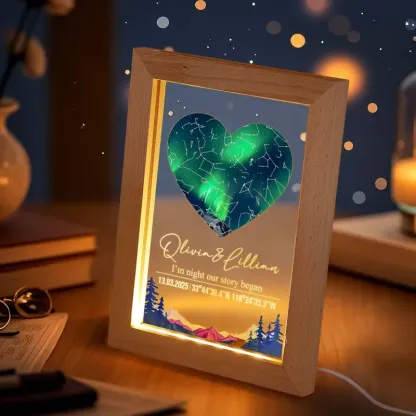 Custom Star Map Night Light Acrylic Lamp with Date Text and Wooden Base Home Decor for Valentine’s Day Anniversary Gift for Couples
