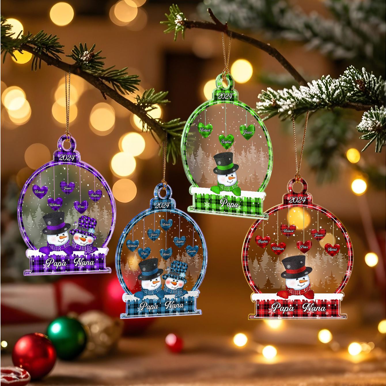 Personalized Snowman Christmas Ornament with Family Name Snowball Ornament Gift for Family