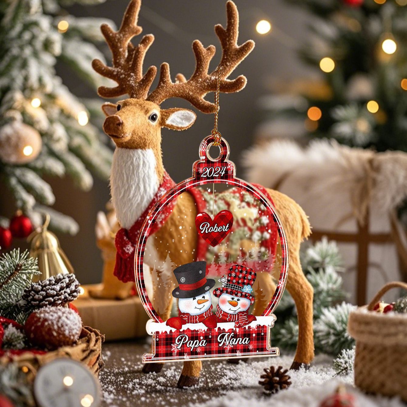 Personalized Snowman Christmas Ornament with Family Name Snowball Ornament Gift for Family