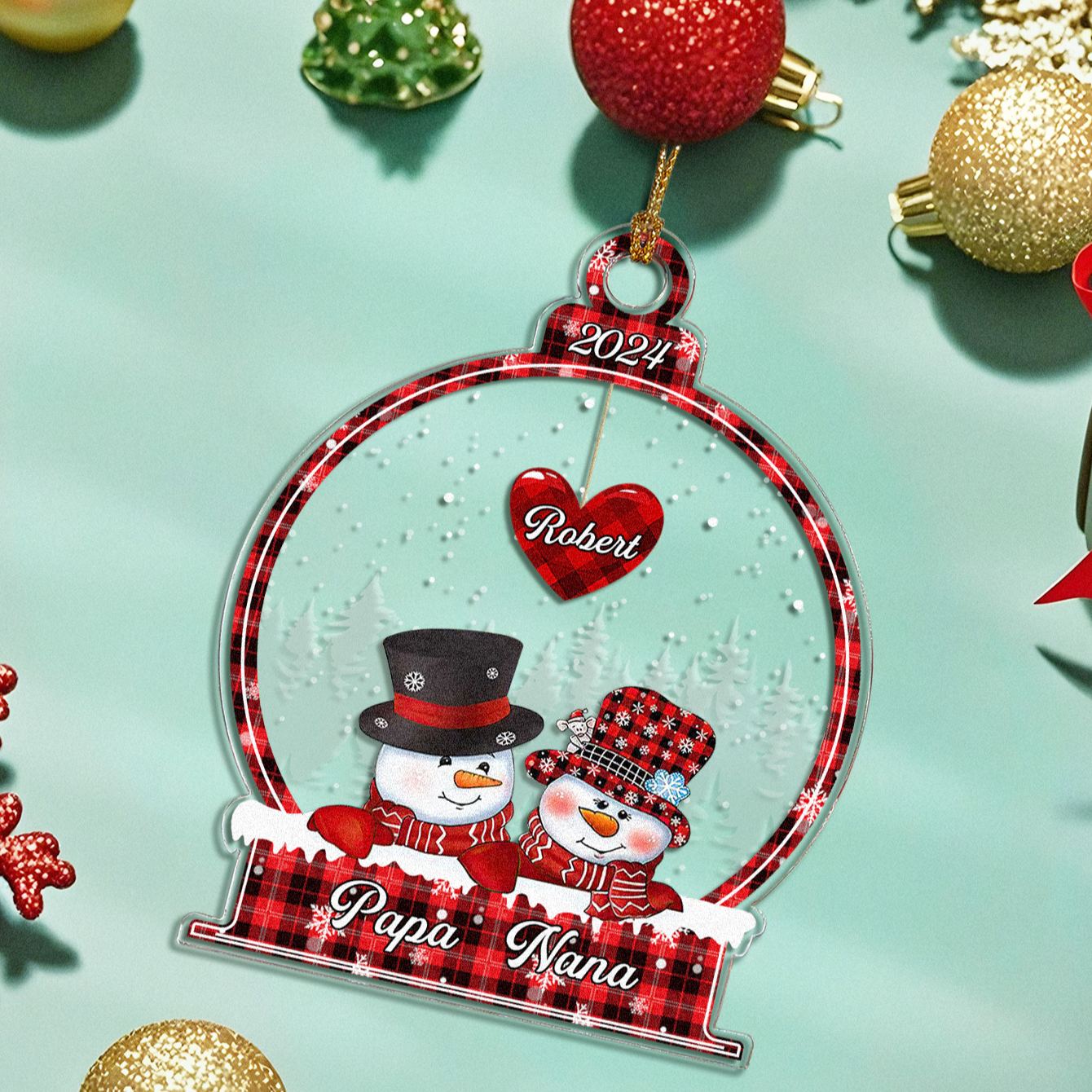 Personalized Snowman Christmas Ornament with Family Name Snowball Ornament Gift for Family