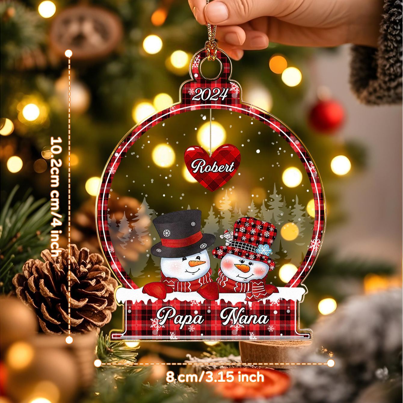 Personalized Snowman Christmas Ornament with Family Name Snowball Ornament Gift for Family