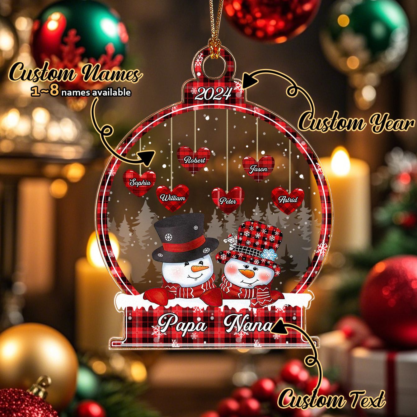 Personalized Snowman Christmas Ornament with Family Name Snowball Ornament Gift for Family