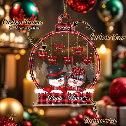 Personalized Snowman Christmas Ornament with Family Name Snowball Ornament Gift for Family