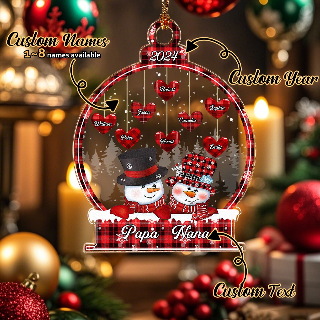 Personalized Snowman Christmas Ornament with Family Name Snowball Ornament Gift for Family