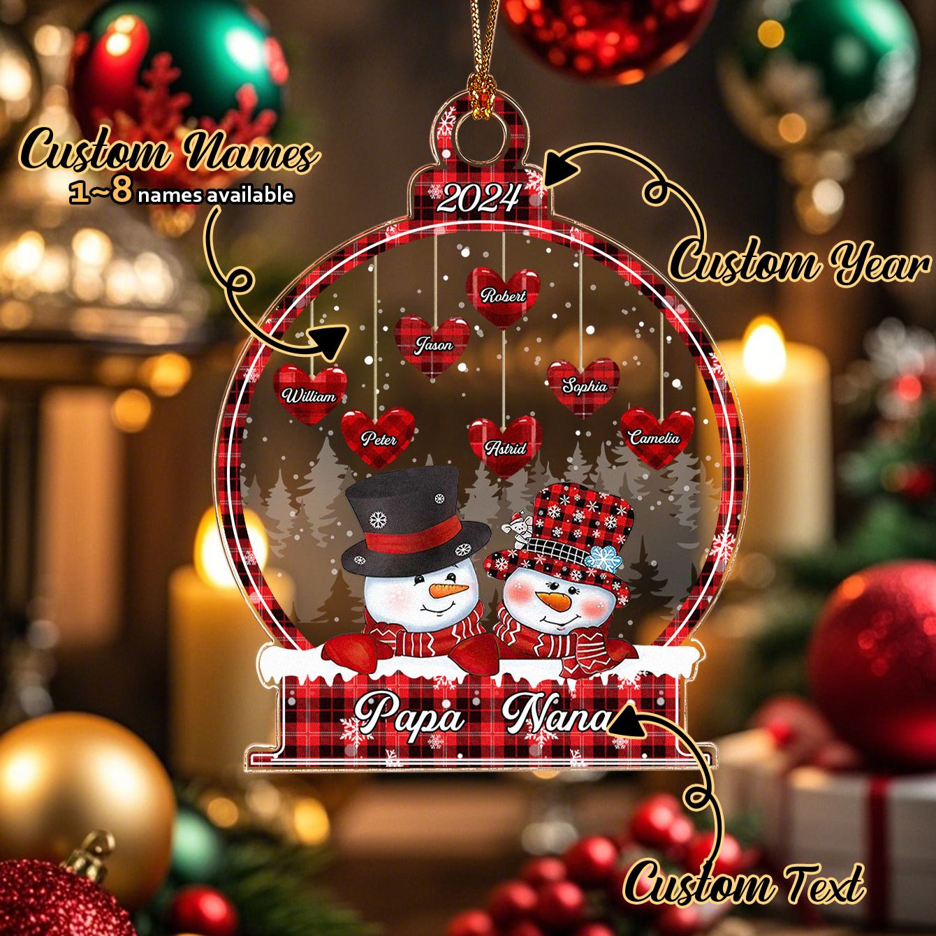 Personalized Snowman Christmas Ornament with Family Name Snowball Ornament Gift for Family