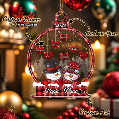 Personalized Snowman Christmas Ornament with Family Name Snowball Ornament Gift for Family
