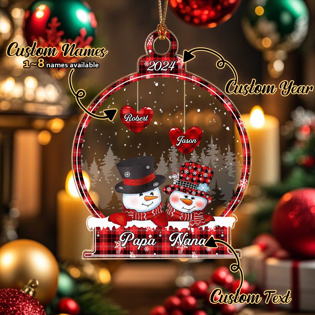 Personalized Snowman Christmas Ornament with Family Name Snowball Ornament Gift for Family