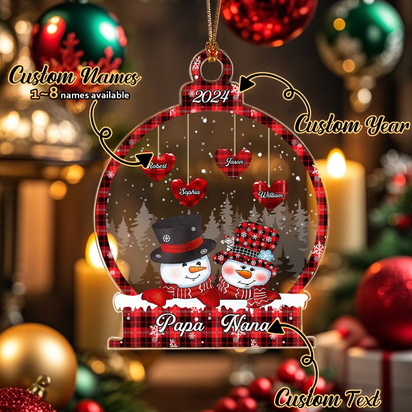 Personalized Snowman Christmas Ornament with Family Name Snowball Ornament Gift for Family