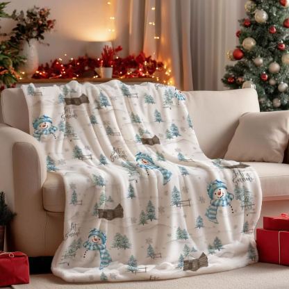 "Let It Snow" Snowman Pattern Christmas Blanket Whimsical Christmas Gift