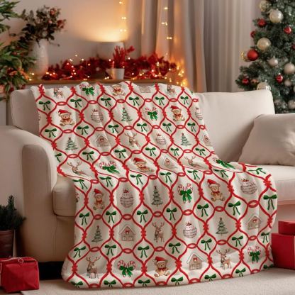 Christmas Bear & Reindeer Pattern Blanket Charming Christmas Gift