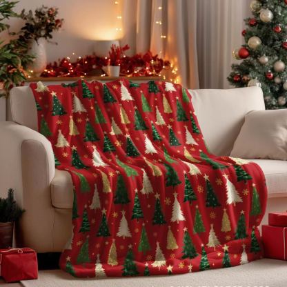 Multicolor Christmas Tree Pattern Red Blanket - Vibrant Christmas Gift