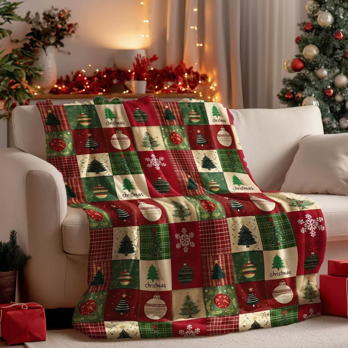 Patchwork Christmas Elements Blanket Festive Christmas Gift