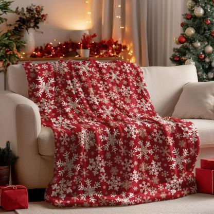 Red Snowflake Pattern Christmas Blanket Classic Christmas Gift