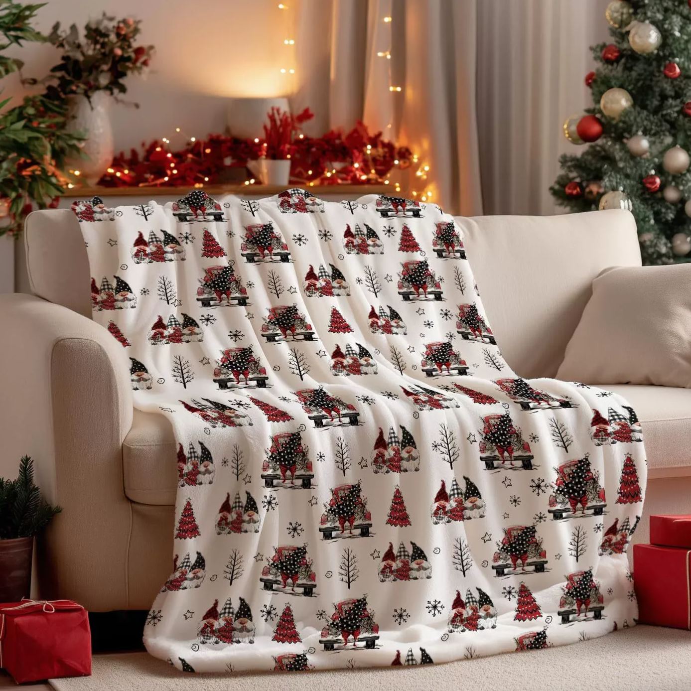 Christmas Gnomes and Tree Patterned Christmas Blanket Cute Christmas Gift