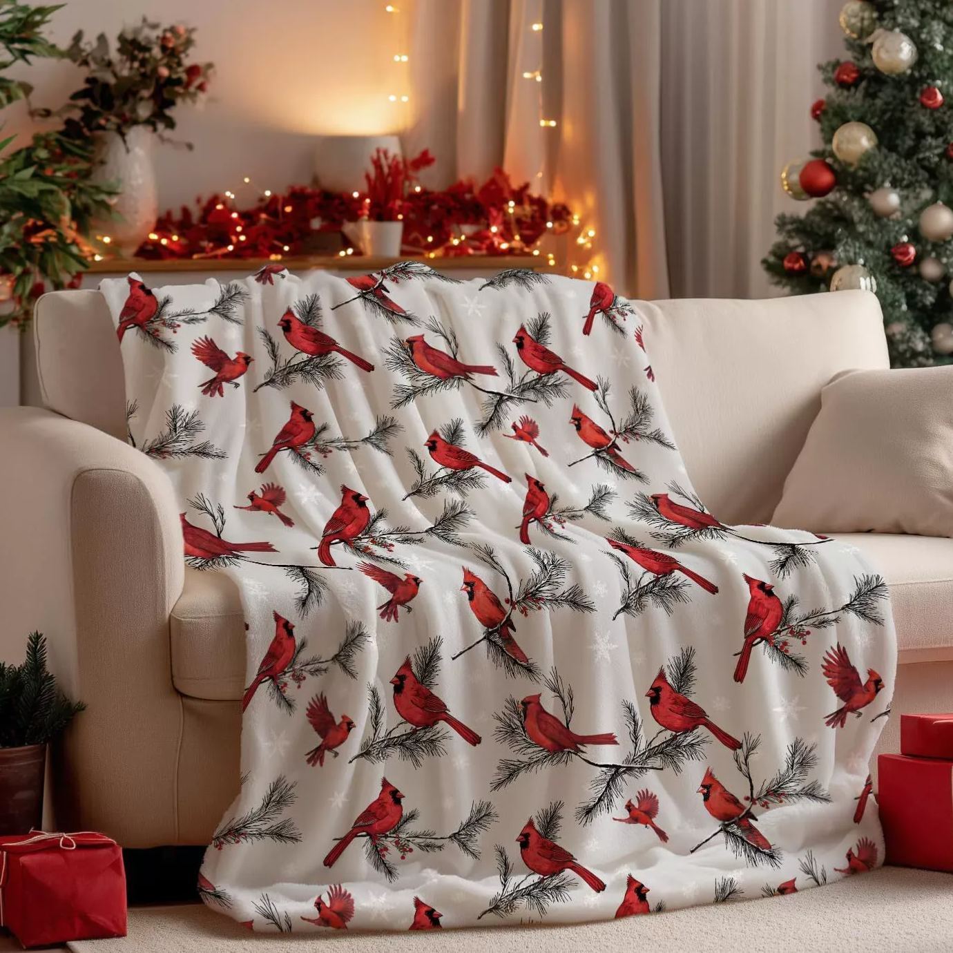 Red Cardinal Bird Print Christmas Blanket Unique Christmas Gift