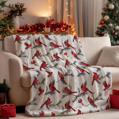 Red Cardinal Bird Print Christmas Blanket Unique Christmas Gift