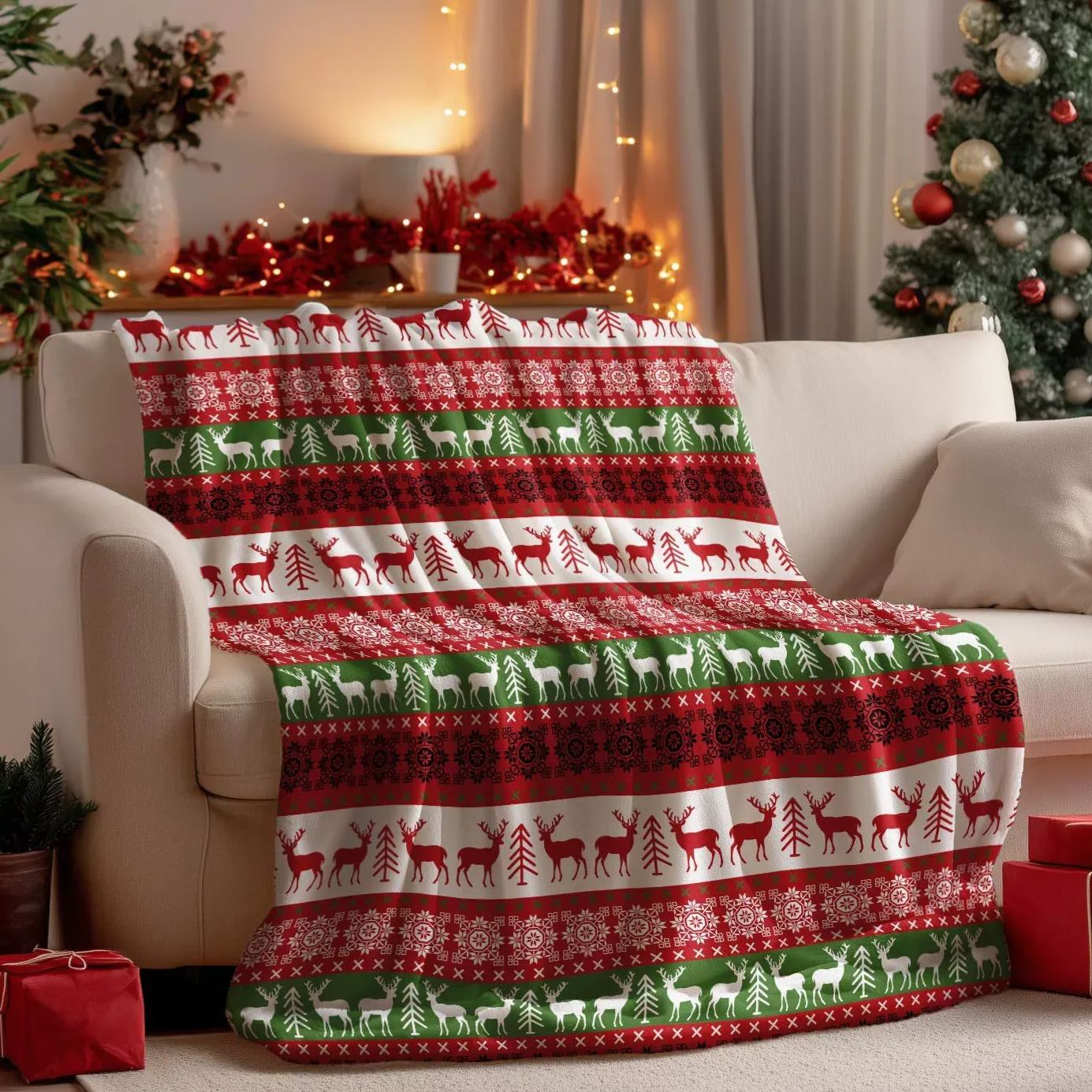Deer Pattern Christmas Blanket Traditional Christmas Gift