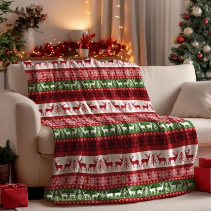 Deer Pattern Christmas Blanket Traditional Christmas Gift