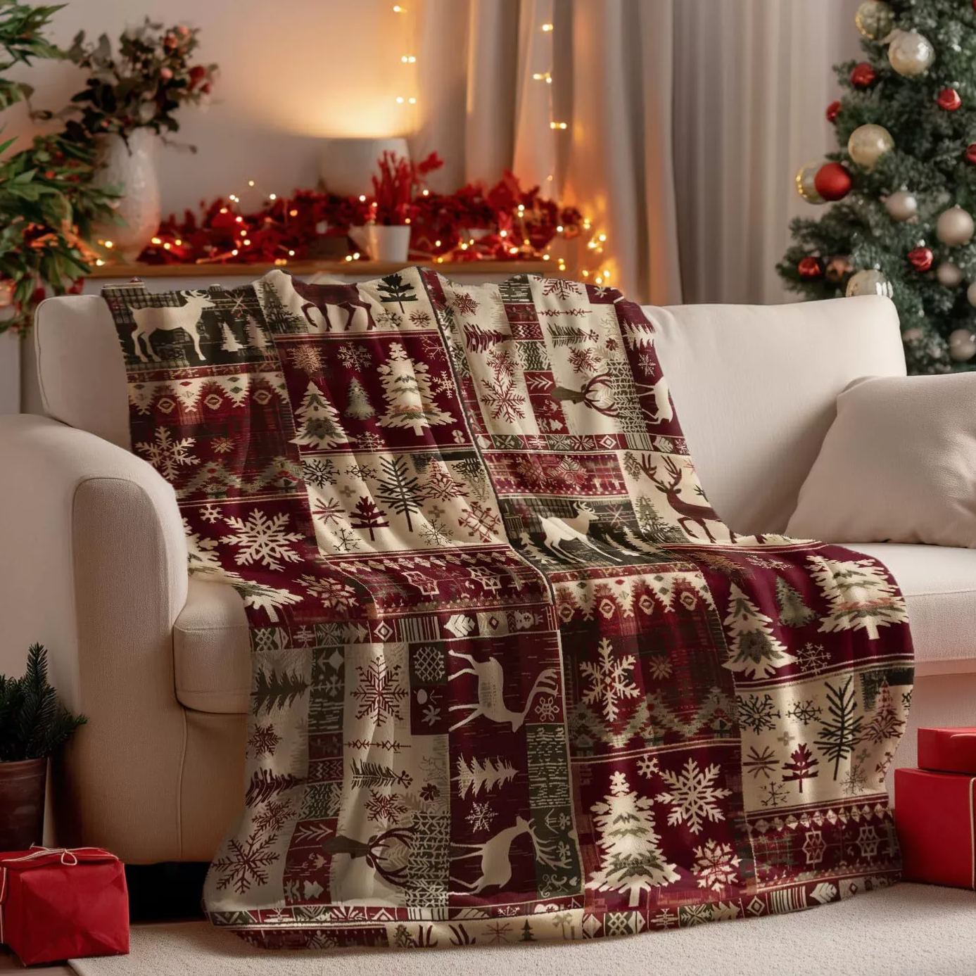 Vintage Style Christmas Blanket Classic Christmas Gift for Holiday Gatherings