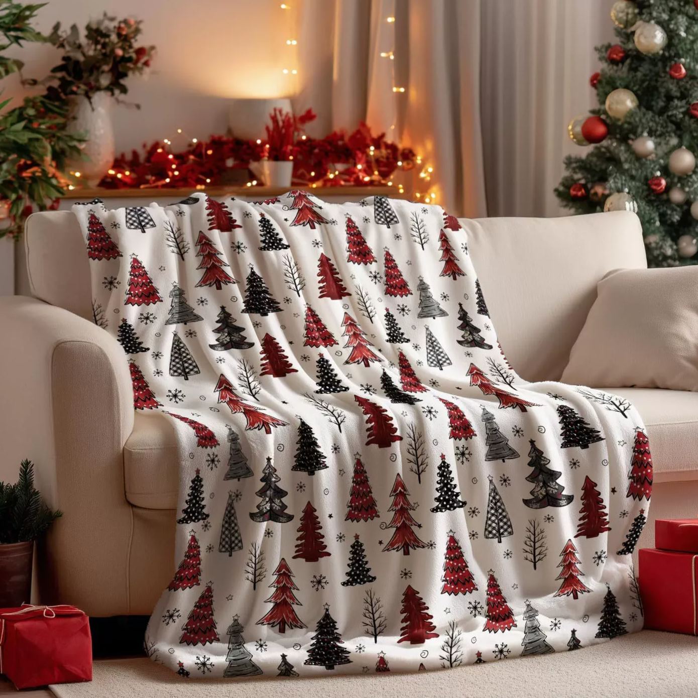 Multicolor Christmas Tree Patterned Christmas Blanket Vibrant Christmas Gift