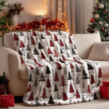 Multicolor Christmas Tree Patterned Christmas Blanket Vibrant Christmas Gift