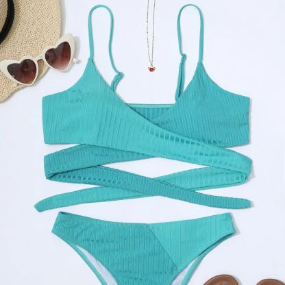 Bikini Patchwork Swimwear Ribbed Women's Swimsuit Knot Back Beachwear Ruched Butt Biquinis Bathing Suits