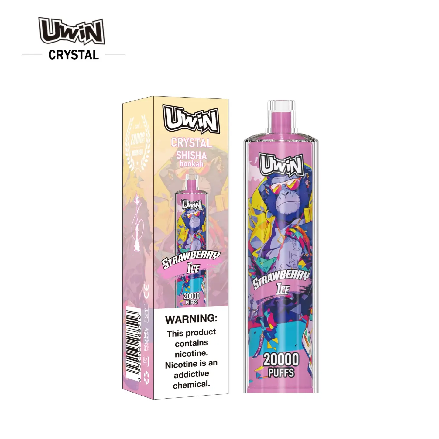 Uwin SHISHA HOOKAH Crystal 20000 Puffs｜Strawberry Ice｜5%