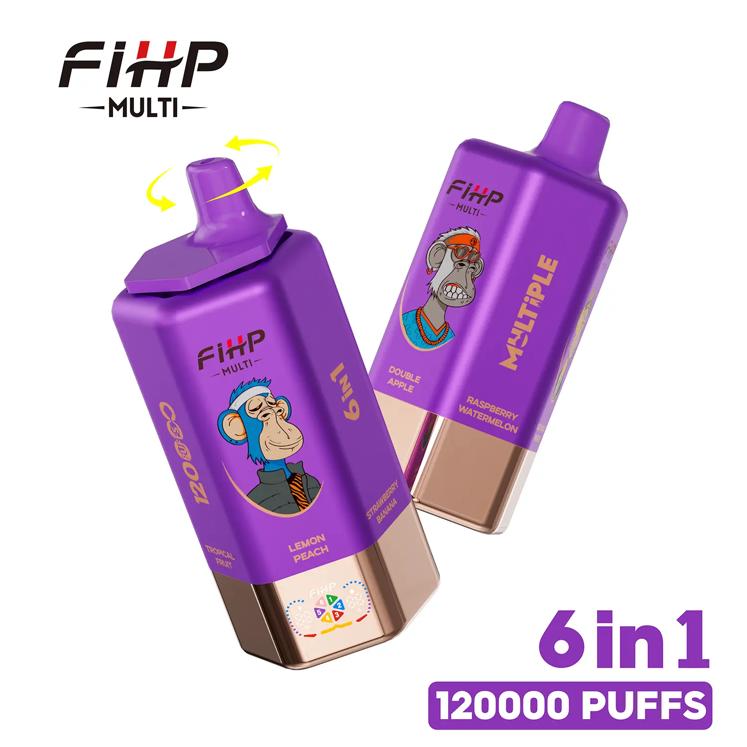 FIHP 120K 6-in-1 120000 Puffs | 5% | Strawberry Banana&Double Apple&Raspberry Watermelon &Sour Mango Pineapple&Tropical Fruit&Lemon Peach-Snustore