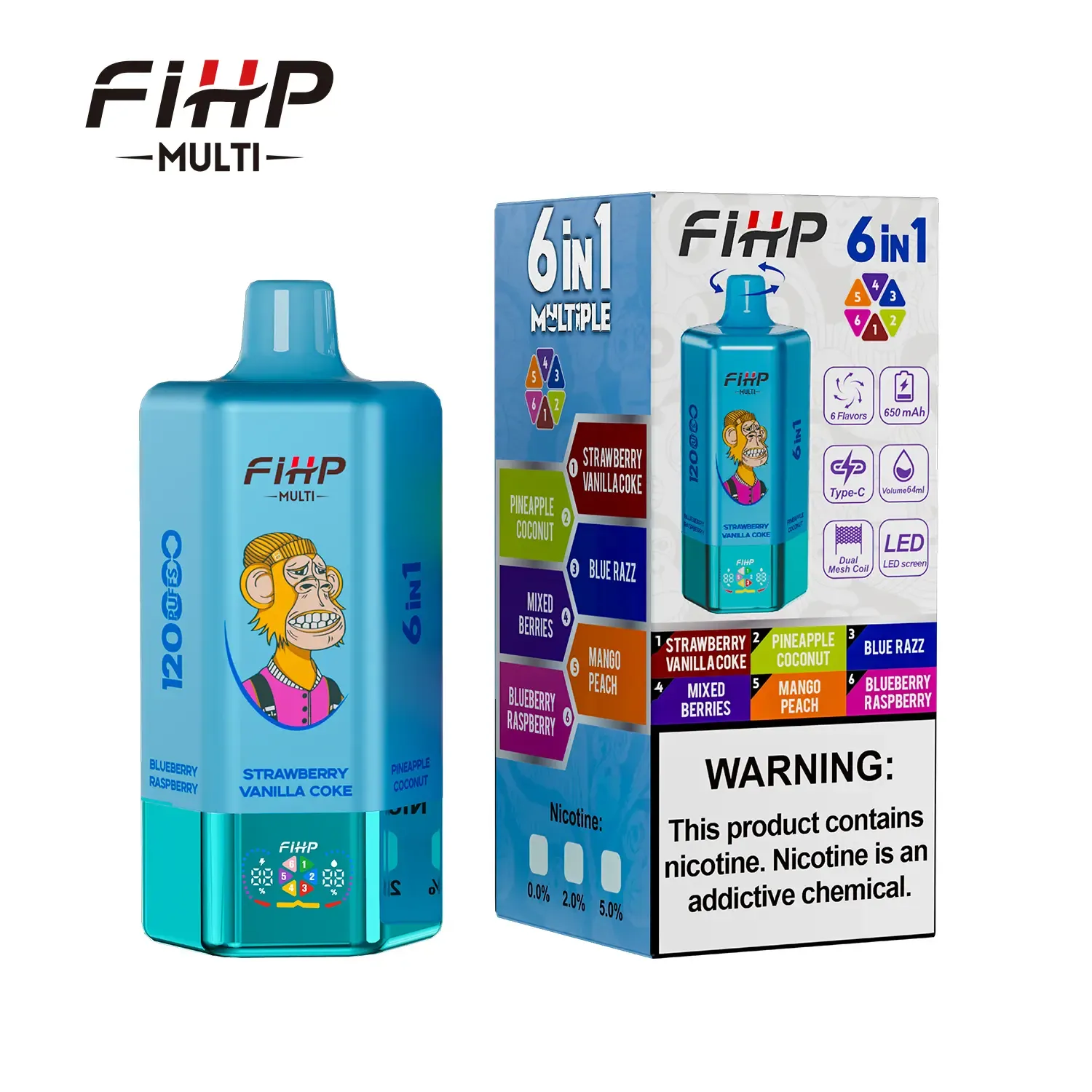 FIHP 120K 6-in-1 120000 Puffs | 5% | Pineapple Coconut&Blue Razz&Mixed Berries &Mango Peach&Blueberry Raspberry&Strawberry Vanilla Coke-Snustore