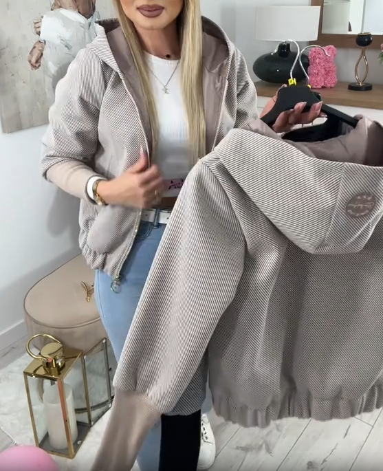 Super rabat -69%‼️‼️Kurtka z kapturem i długimi, prążkowanymi rękawami