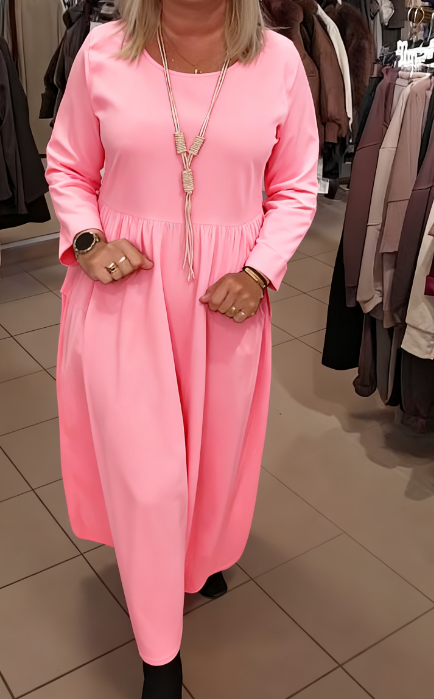 🎁WYPRZEDAŻ OSTATNIEGO DNIA -49% ZNIŻKI🎁Jesienna sukienka z okrągłym dekoltem i kieszeniami