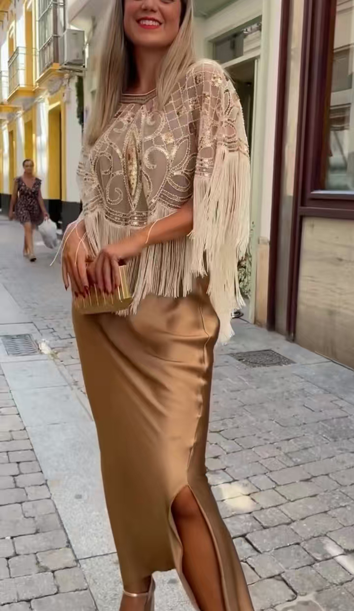 Super rabat -69%‼️‼️Komplet damski z frędzlami i suknia