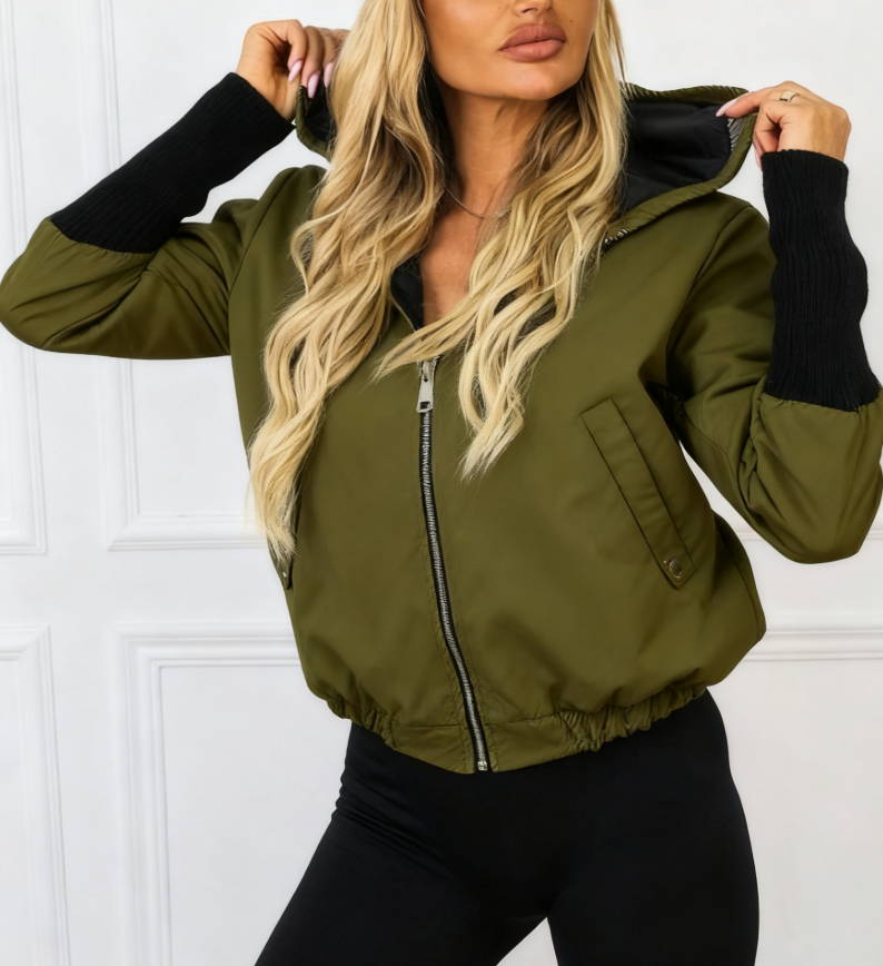 Super rabat -69%‼️‼️Kurtka z kapturem i długimi, prążkowanymi rękawami