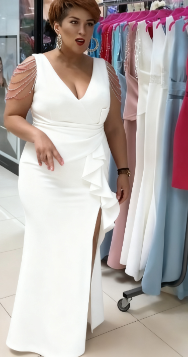 💥🔥👗【S-5XL】Sukienka z modnymi falbanami i wysokimi rozcięciami po bokach